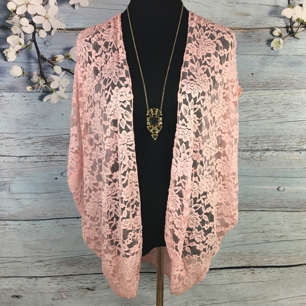 💖 Pink Lace Shrug Kimono Short Sleeve